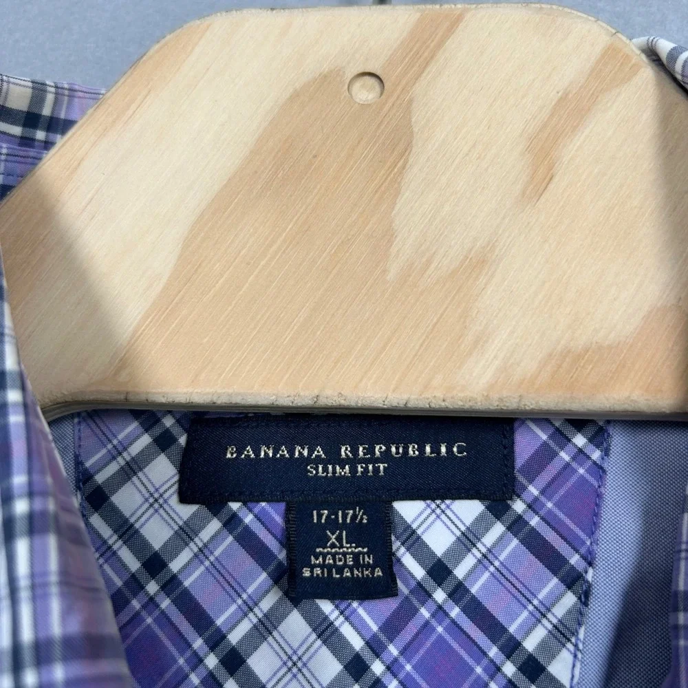 Banana‎ Republic Slim Fit Mens XL Purple Plaid Button Down Long Sleeve Shirt